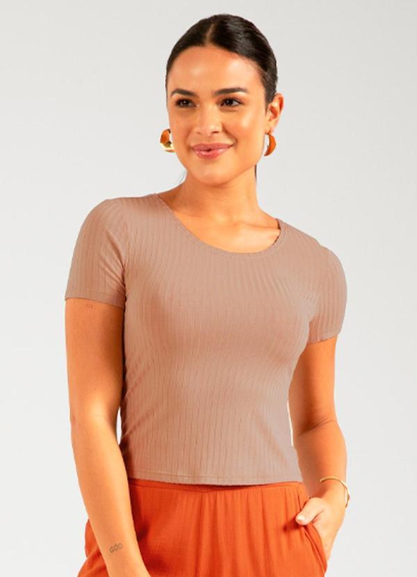 Vista 2 Blusa de Manga Curta Canelada Marrom Cativa Cativa