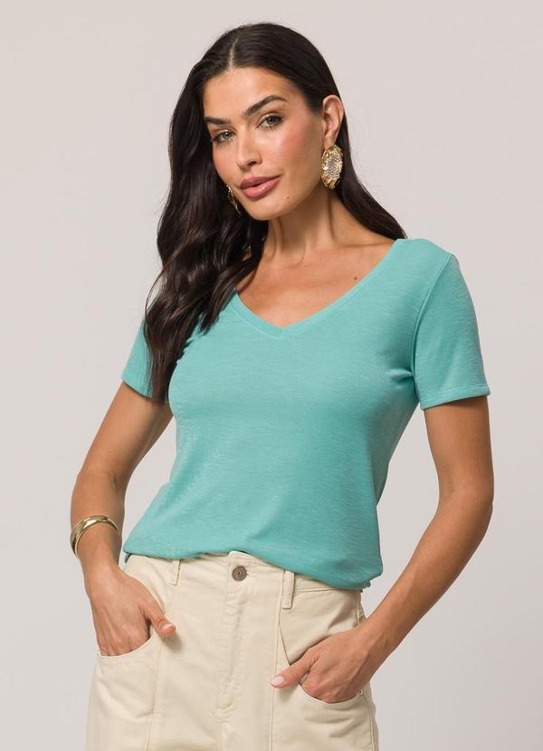 Blusa de Manga Curta em Tricot Flamê Azul