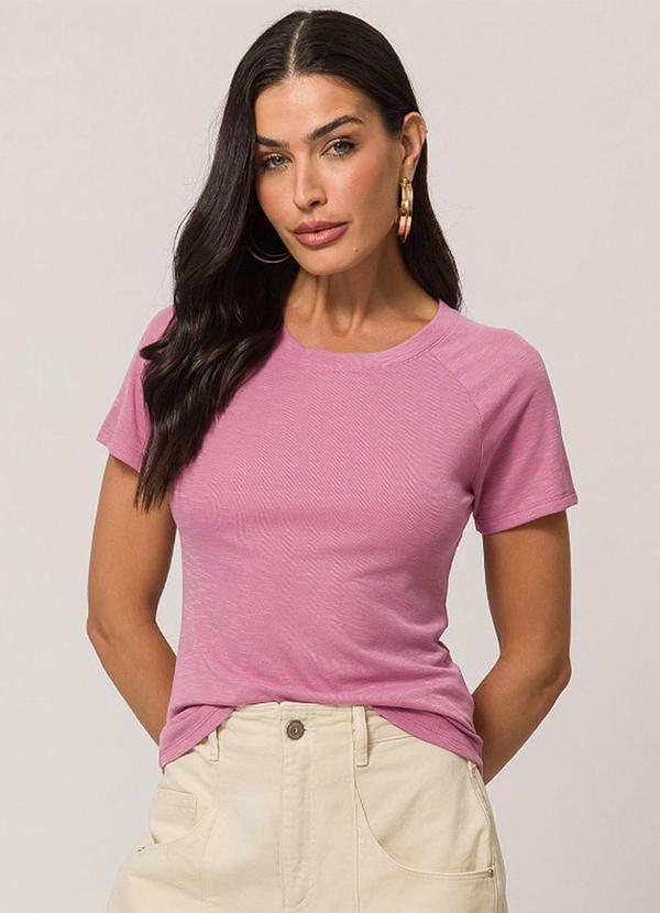 Blusa de Manga Curta em Tricot Flamê Rosa