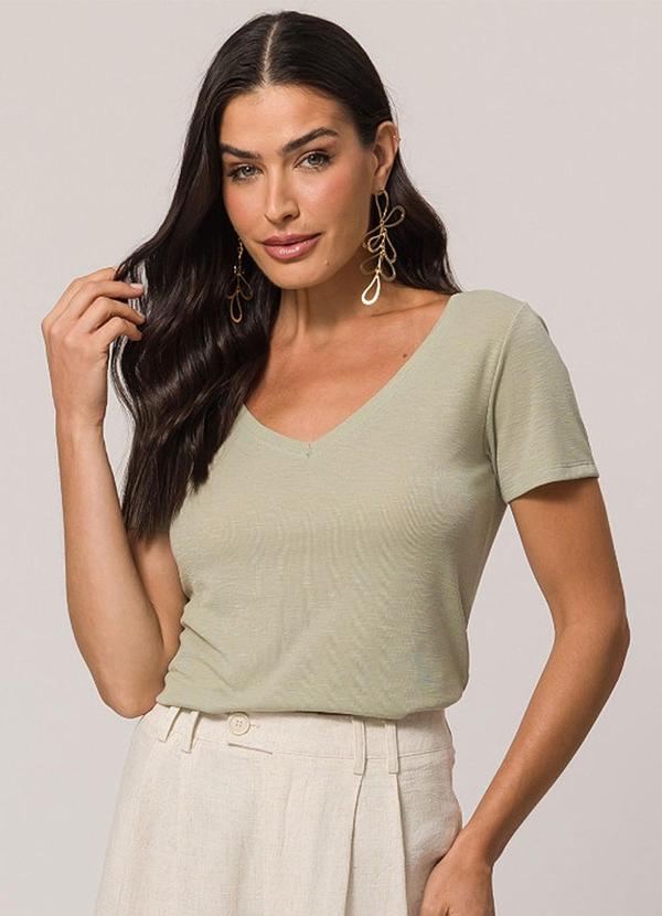 Blusa de Manga Curta em Tricot Flamê Verde