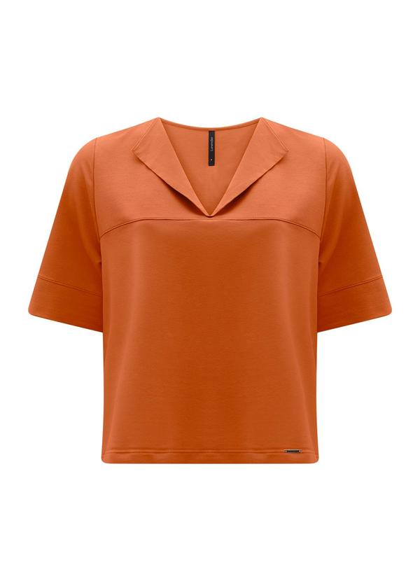 Blusa de Mangas Curtas com Gola em Malha Laranja