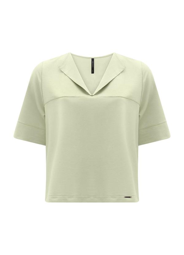 Blusa de Mangas Curtas com Gola em Malha Verde
