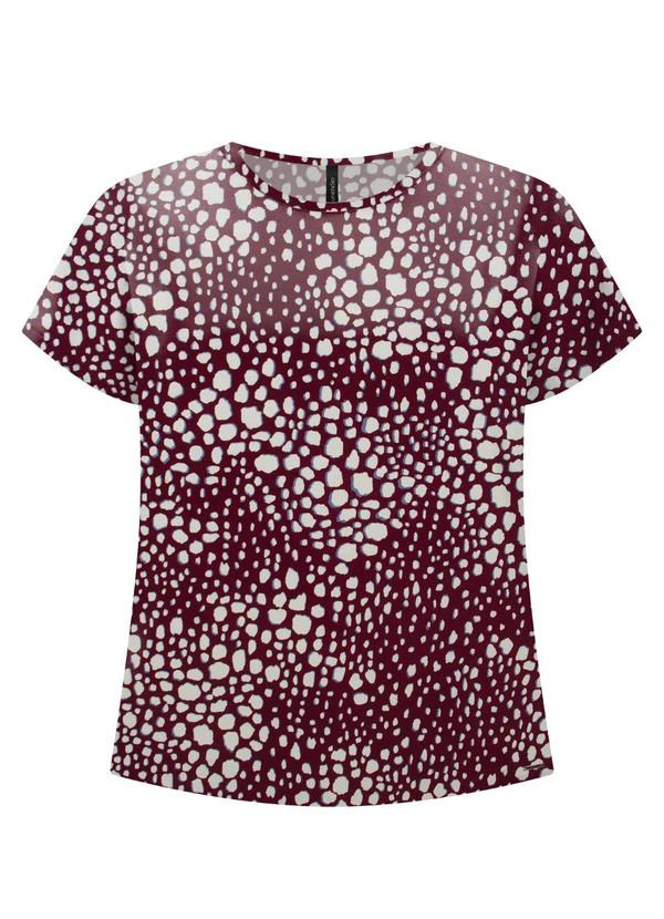 Blusa de Mangas Curtas em Malha Estampada Bordo