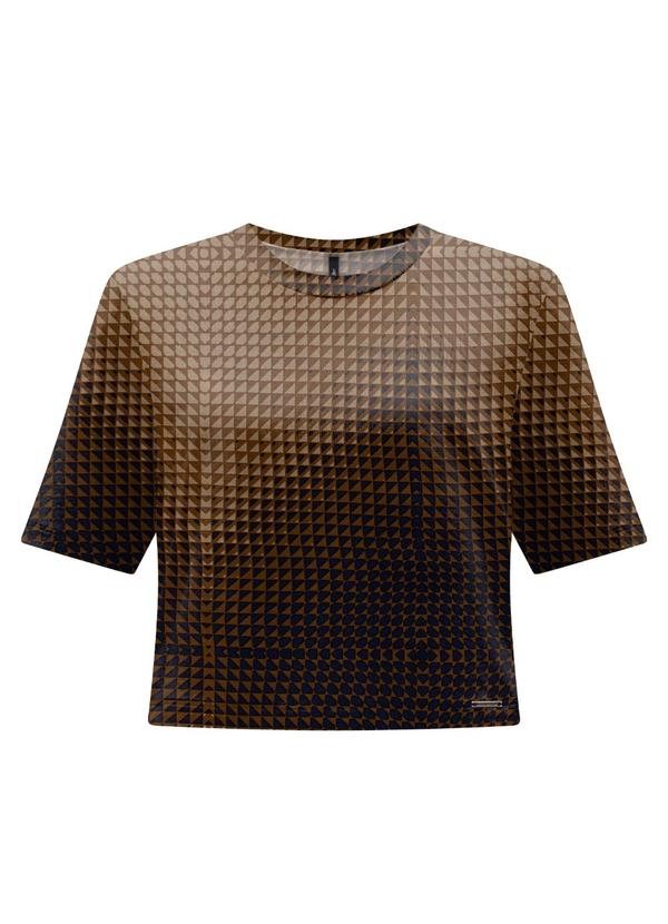 Blusa de Mangas Curtas Estampada em Malha Azul