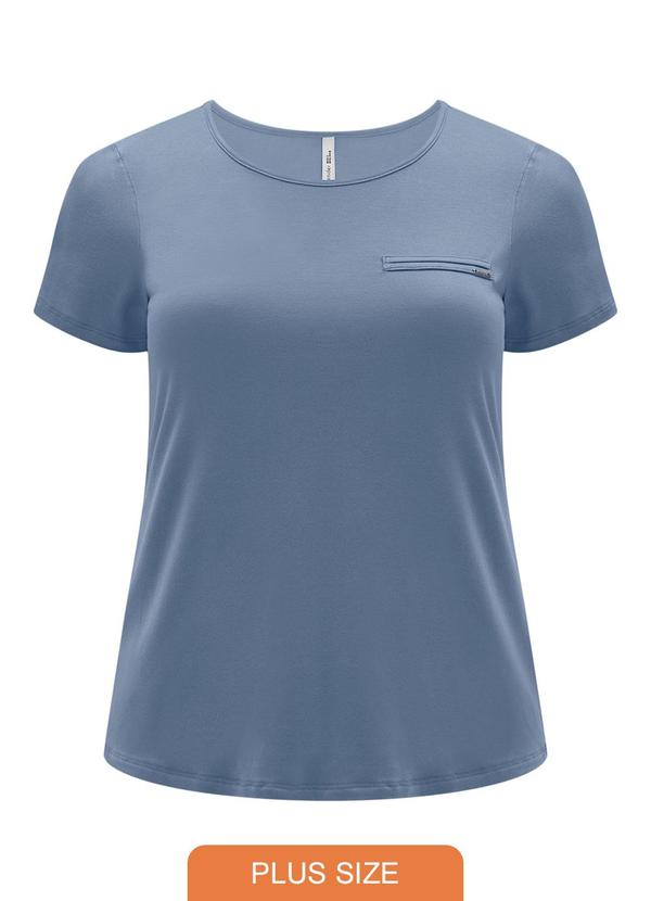 Blusa de Mangas Curtas Plus Size em Malha Azul