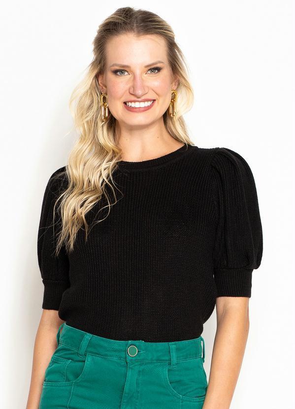 Vista 2 Blusa de Tricot Malha Inglesa Preta Maria Filó Maria Filó