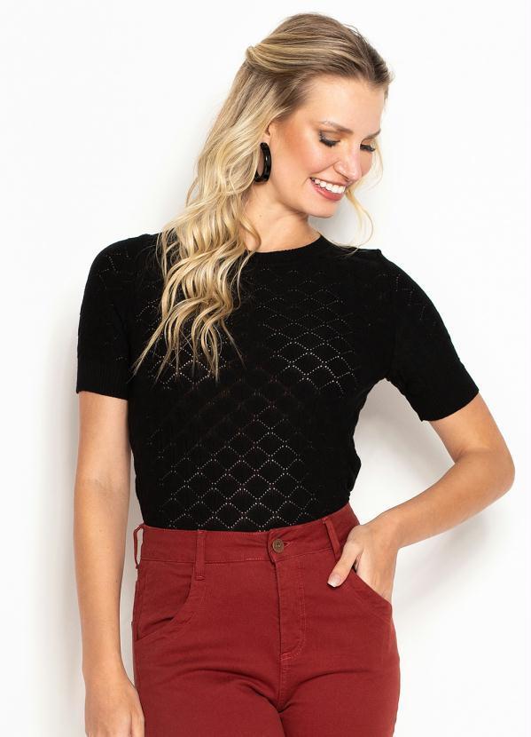 Vista 2 Blusa de Tricot Ponto Escama Preto Maria Filó Maria Filó