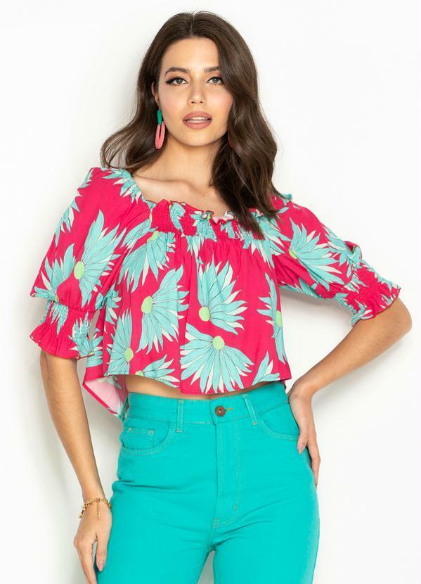 Vista 2 Blusa de Viscose Estampa Carmen Rosa Maria Filó Maria Filó