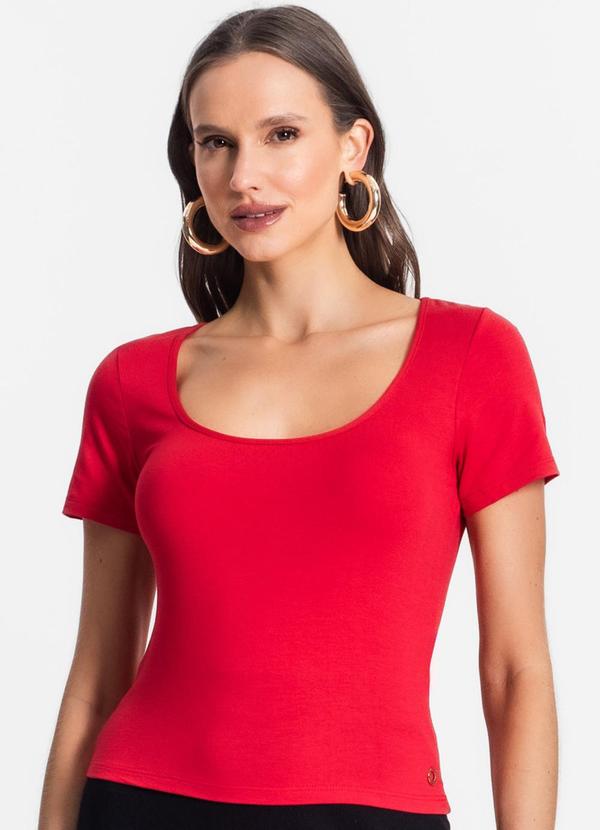 Blusa de Viscotorcion Decote Vermelho
