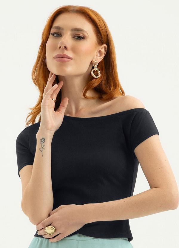 Blusa Decote Ombro a Ombro em Cotton Preto