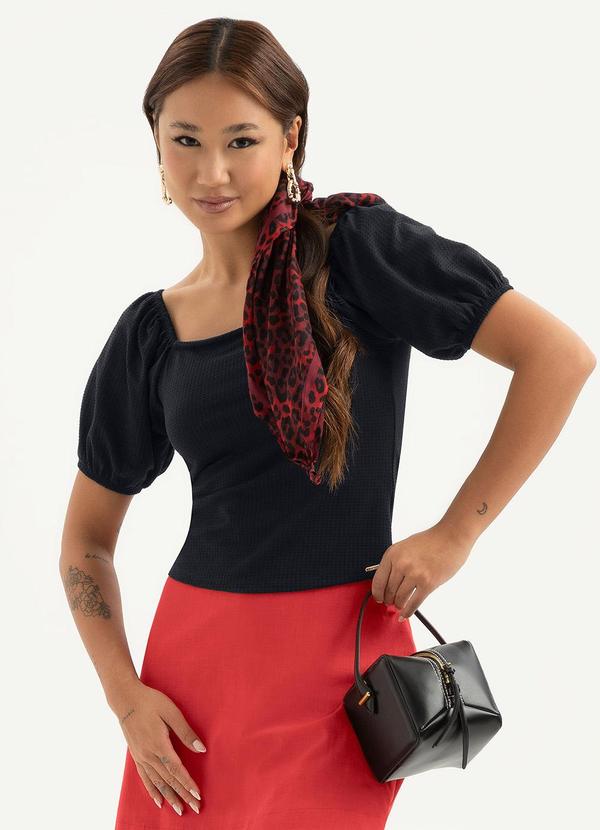 Vista 2 Blusa Decote Quadrado em Cotton Preto