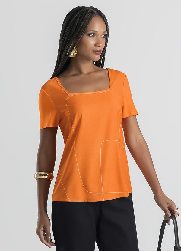 Vista 2 Blusa Decote Quadrado em Misturinha Laranja Cativa Cativa