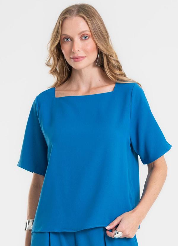 Blusa Decote Quadrado em Tecido Azul