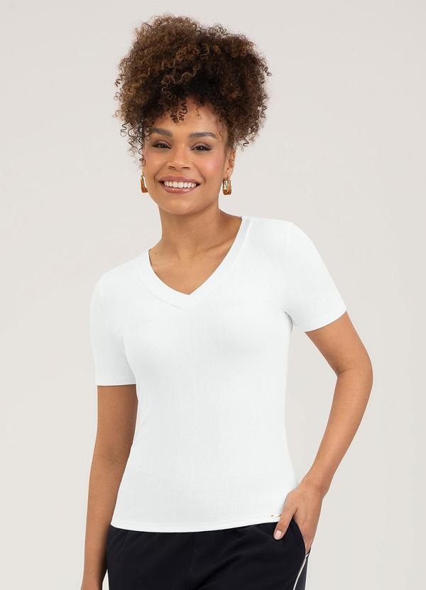 Blusa Decote V em Canelado Branco