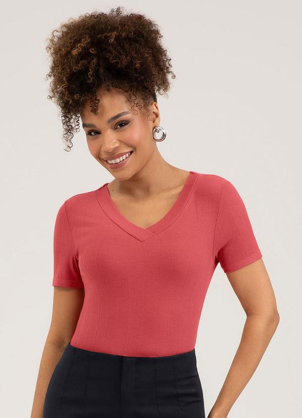 Blusa Decote V em Canelado Vermelho