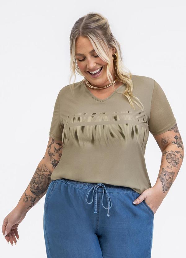 Blusa Decote V em Misturinha Marrom Claro