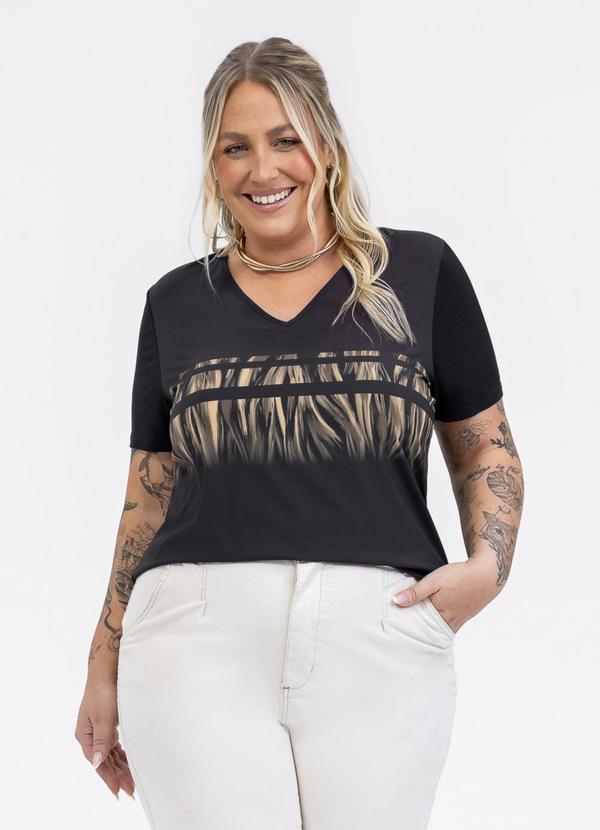 Blusa Decote V em Misturinha Preto