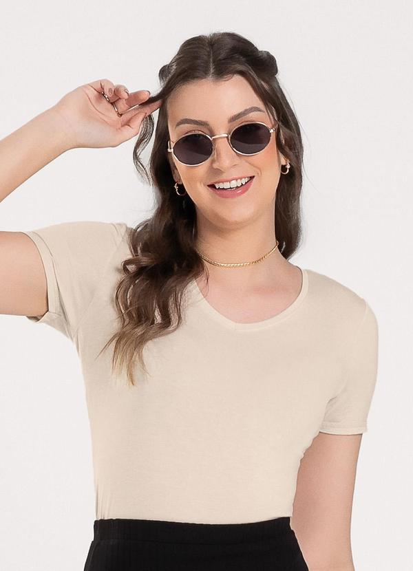 Vista 2 Blusa Decote V em Viscose Bege Cativa Cativa