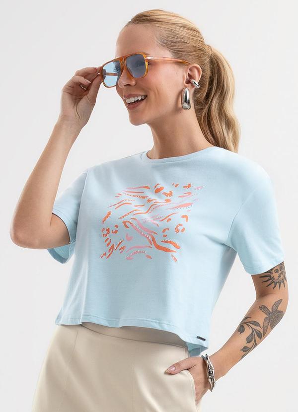 Blusa em Algodão com Aplicação Decorativa Azul