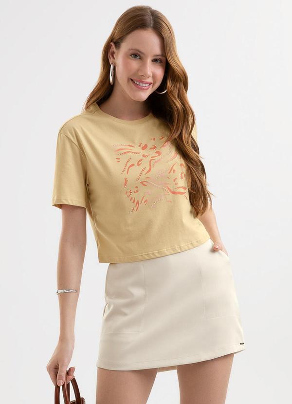 Blusa em Algodão com Aplicação Decorativa Bege
