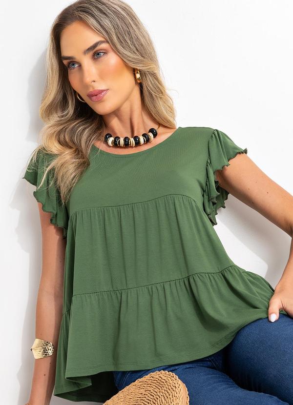 Blusa em Camadas Verde com Mangas Curtas