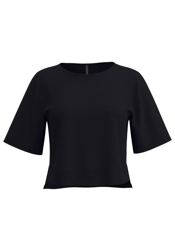 Blusa em Malha Crepe com Mangas Curtas Preto