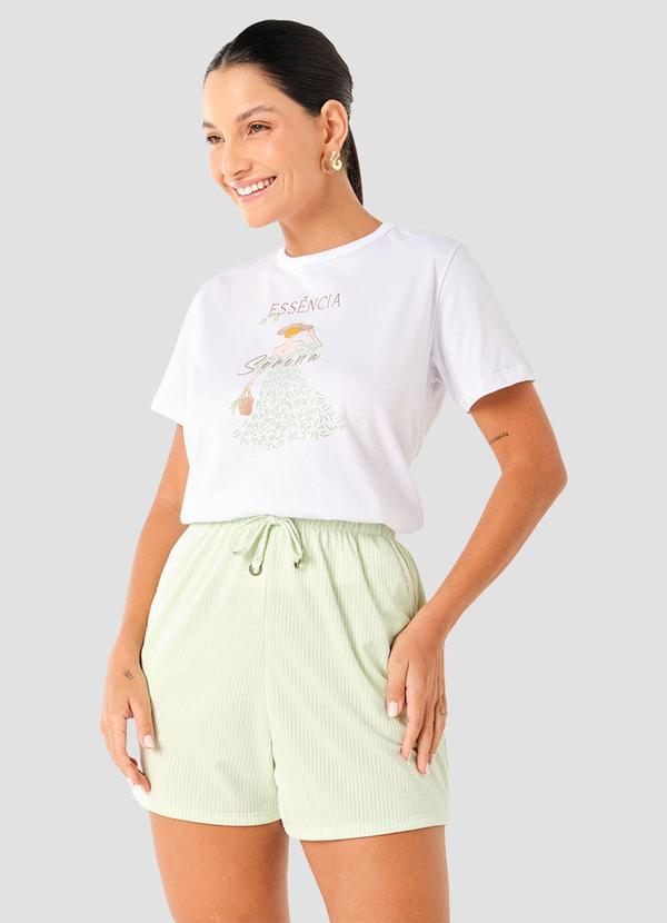 Blusa em Meia Malha com Estampa Frontal Branco