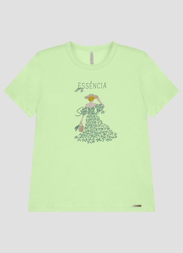 Blusa em Meia Malha com Estampa Frontal Verde