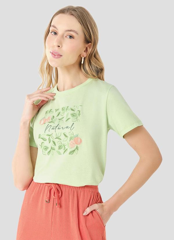 Blusa em Meia Malha com Estampa Frontal Verde