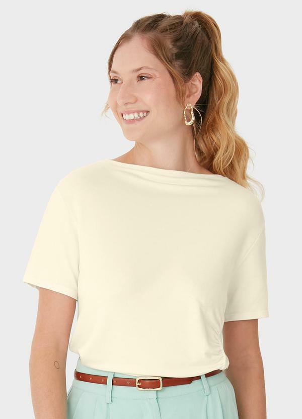 Vista 2 Blusa em Moletinho com Franzido Off White Malwee Malwee