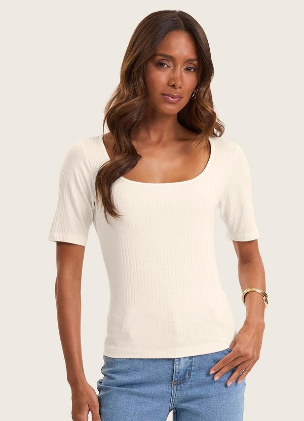 Vista 2 Blusa em Ribana Canelada Bege Rovitex Rovitex