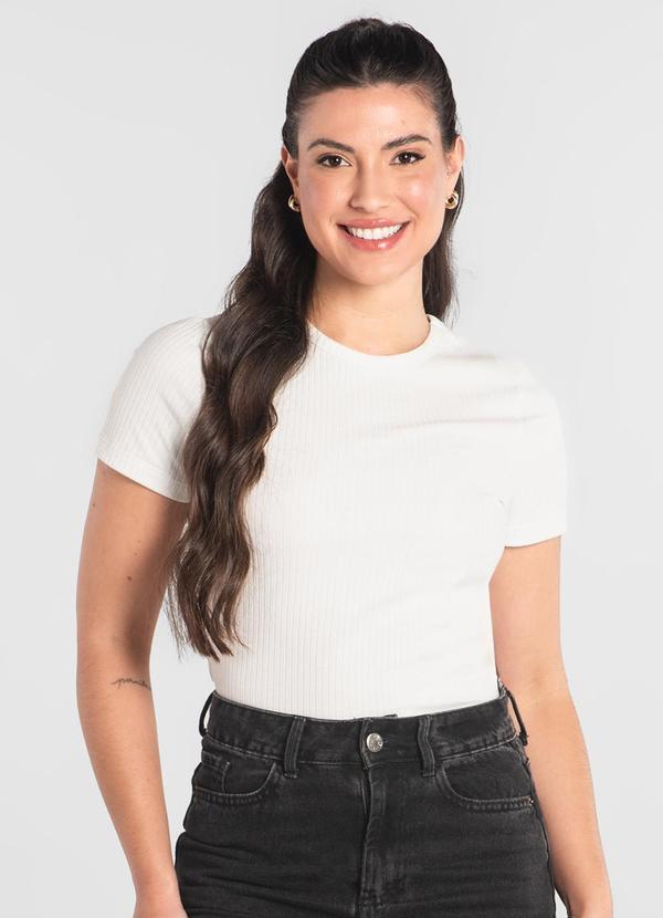 Vista 2 Blusa em Ribana Canelada Just Basic Branco JUST BASIC