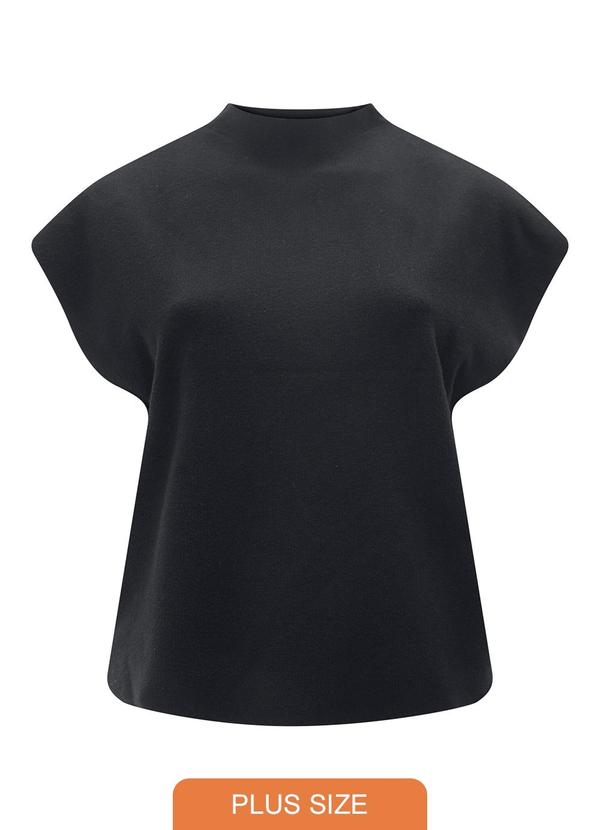 Blusa em Tricô com Mangas Curtas Plus Size Preto