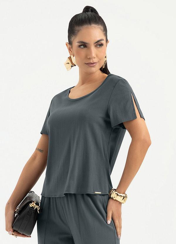Vista 2 Blusa em Viscose Cinza Escuro Cativa Cativa