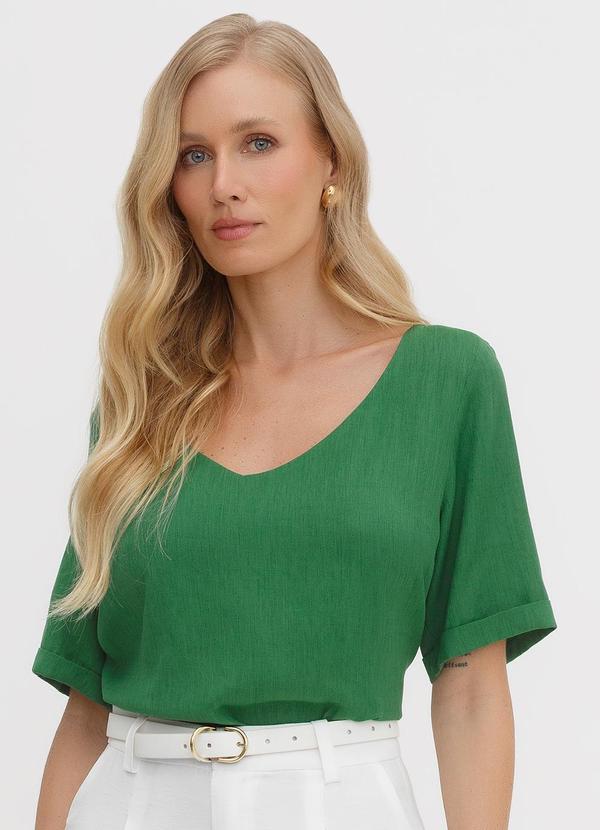 Vista 2 Blusa em Viscose com Decote Redondo Osira Verde Principessa Principessa