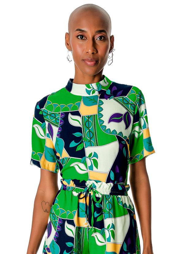 Vista 2 Blusa Estampada com Gola Dupla Feminina Verde Rovitex Rovitex