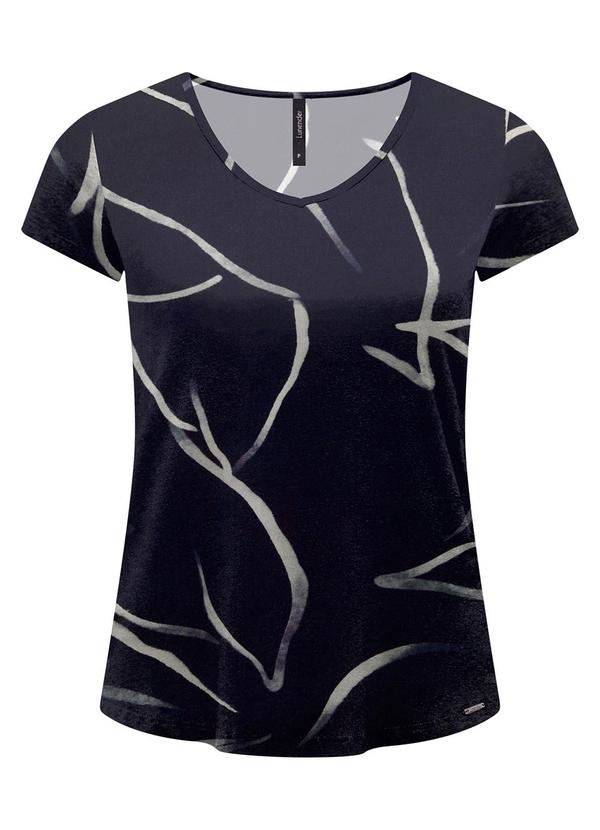 Vista 2 Blusa Estampada D com Decote em V Azul Lunender Lunender