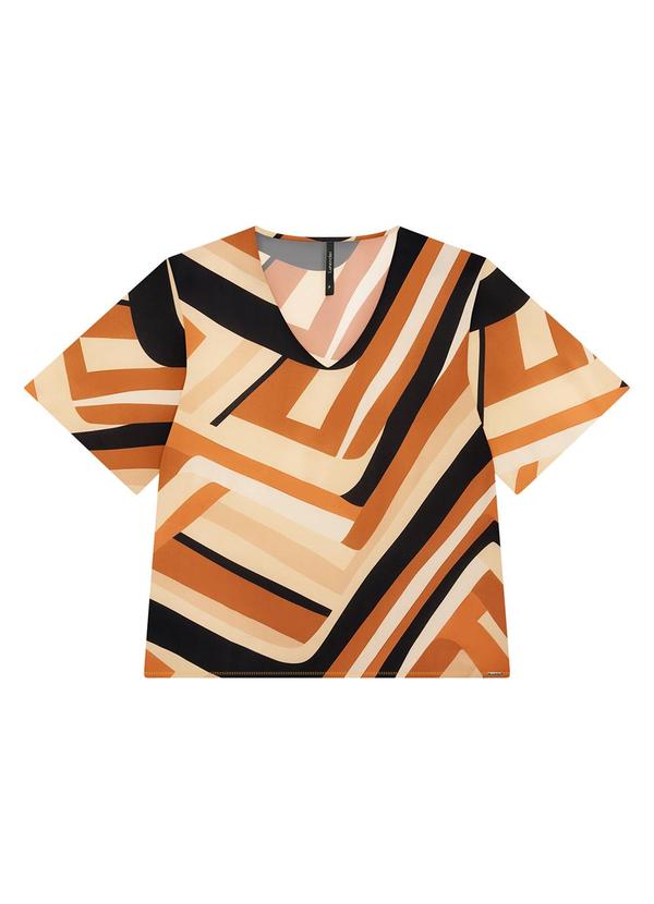 Vista 2 Blusa Estampada em Viscose com Decote V Marrom Lunender Lunender