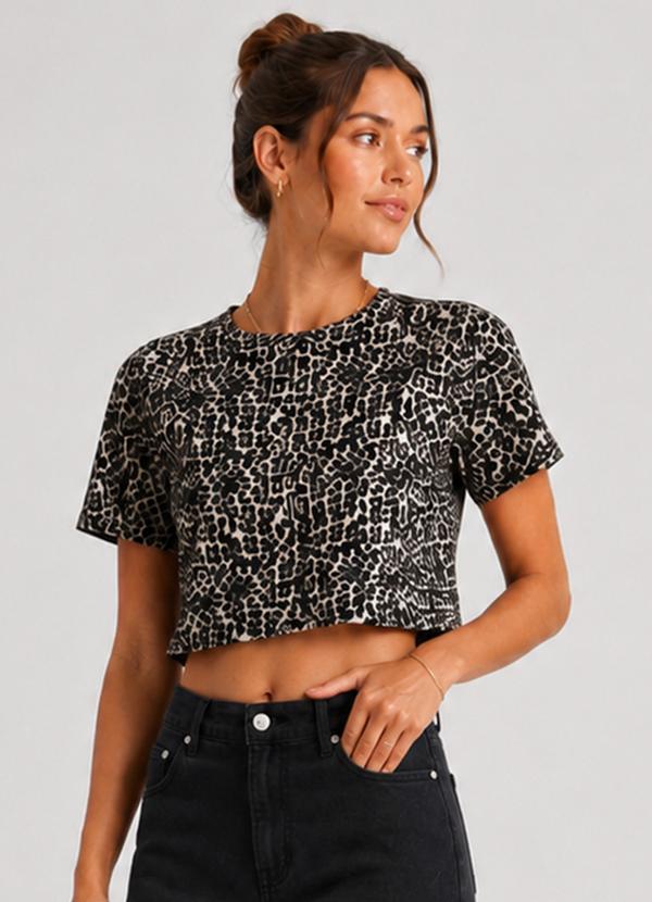 Blusa Estampada Feminina em Viscose Bege