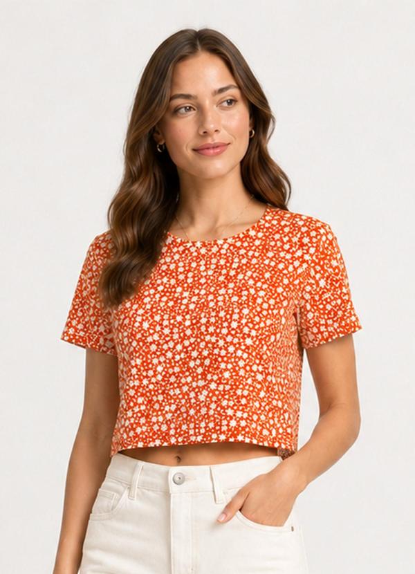 Blusa Estampada Feminina em Viscose Laranja