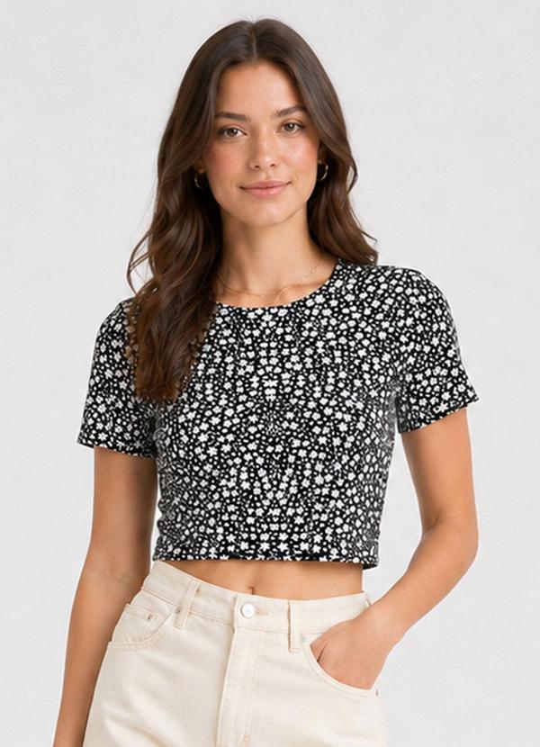 Blusa Estampada Feminina em Viscose Preto