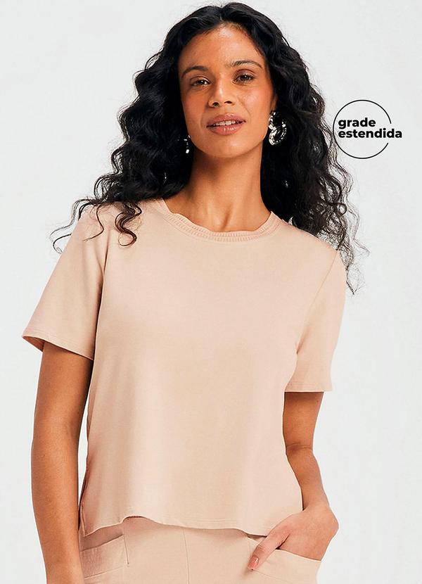 Vista 2 Blusa Feminina Abertura Lateral Bege Marialícia Marialícia