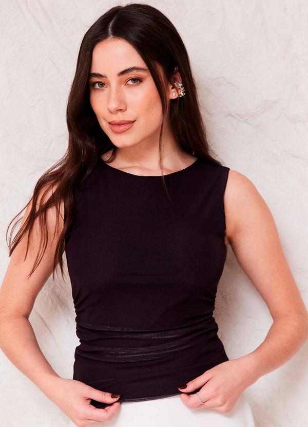 Blusa Feminina Ajustada em Tule Sunset Preto