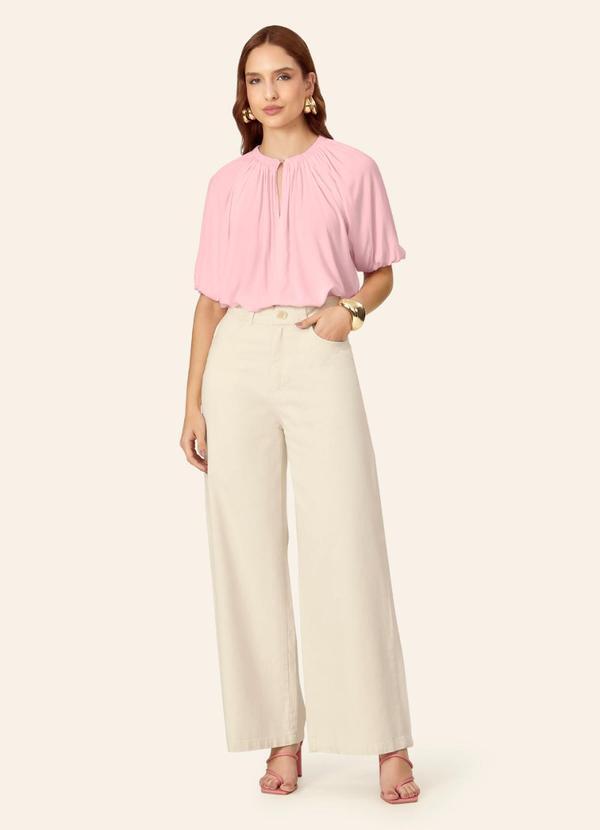 Blusa Feminina Ampla com Lastex em Viscose Rosa