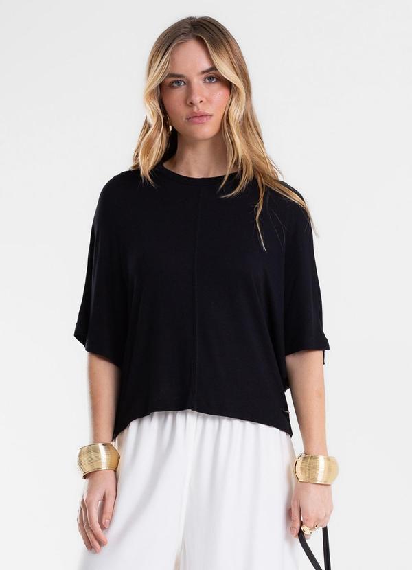 Blusa Feminina Ampla Viscotricot e Ribana Preto