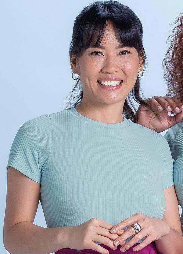 Blusa Feminina Básica Canelada Gola Alta Azul