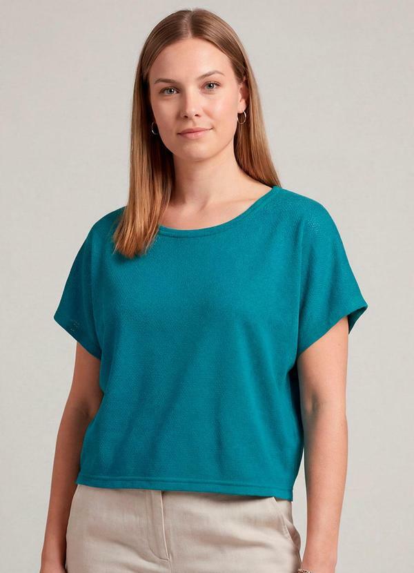 Blusa Feminina Básica com Manga Curta Azul