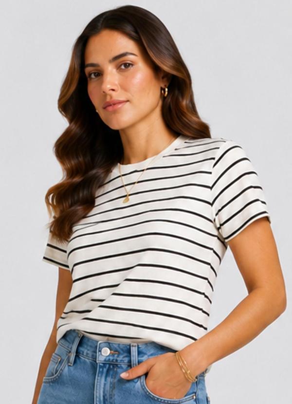 Blusa Feminina Básica Cotton Listrado Branco