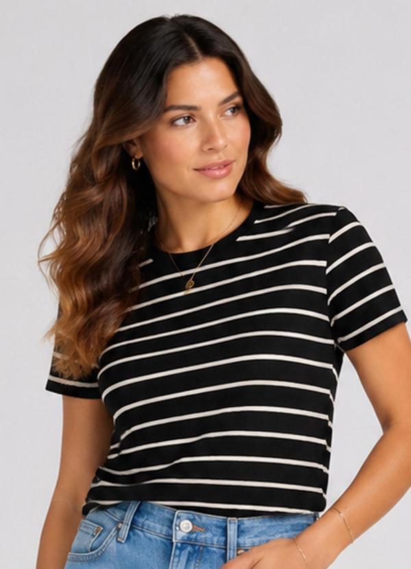 Blusa Feminina Básica Cotton Listrado Preto