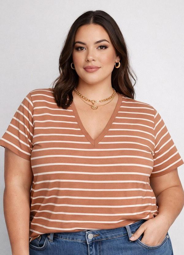Blusa Feminina Básica Decote V Marrom